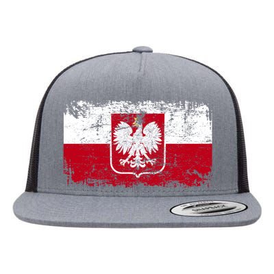 Vintage Polish Poland Polska Flag Distressed Flat Bill Trucker Hat