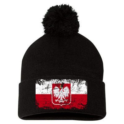 Vintage Polish Poland Polska Flag Distressed Pom Pom 12in Knit Beanie