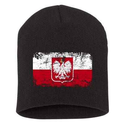 Vintage Polish Poland Polska Flag Distressed Short Acrylic Beanie