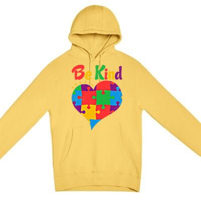 Vintage Puzzle Pieces Autism Heart Be Kind Autism Awareness Great Gift Premium Pullover Hoodie