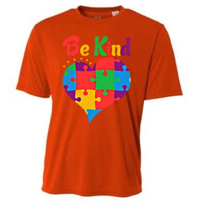 Vintage Puzzle Pieces Autism Heart Be Kind Autism Awareness Great Gift Cooling Performance Crew T-Shirt