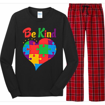 Vintage Puzzle Pieces Autism Heart Be Kind Autism Awareness Great Gift Long Sleeve Pajama Set