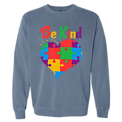 Vintage Puzzle Pieces Autism Heart Be Kind Autism Awareness Great Gift Garment-Dyed Sweatshirt