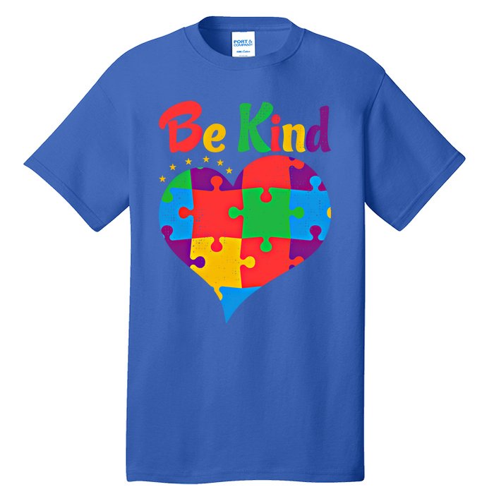 Vintage Puzzle Pieces Autism Heart Be Kind Autism Awareness Great Gift Tall T-Shirt