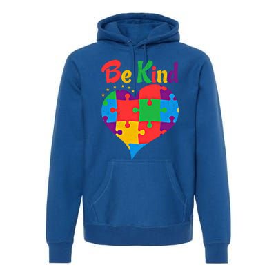 Vintage Puzzle Pieces Autism Heart Be Kind Autism Awareness Great Gift Premium Hoodie