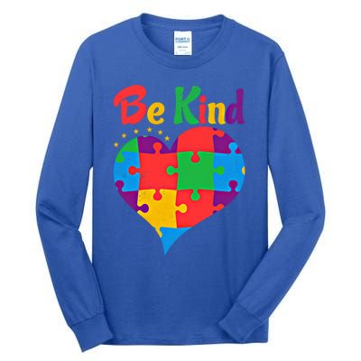 Vintage Puzzle Pieces Autism Heart Be Kind Autism Awareness Great Gift Tall Long Sleeve T-Shirt