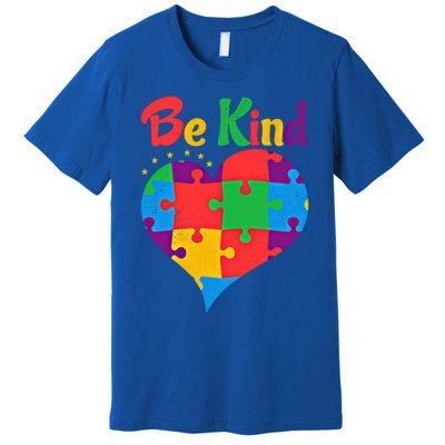 Vintage Puzzle Pieces Autism Heart Be Kind Autism Awareness Great Gift Premium T-Shirt