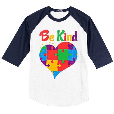 Vintage Puzzle Pieces Autism Heart Be Kind Autism Awareness Great Gift Baseball Sleeve Shirt