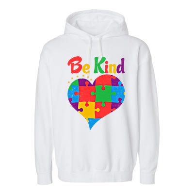 Vintage Puzzle Pieces Autism Heart Be Kind Autism Awareness Great Gift Garment-Dyed Fleece Hoodie