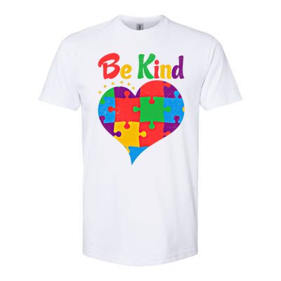 Vintage Puzzle Pieces Autism Heart Be Kind Autism Awareness Great Gift Softstyle CVC T-Shirt