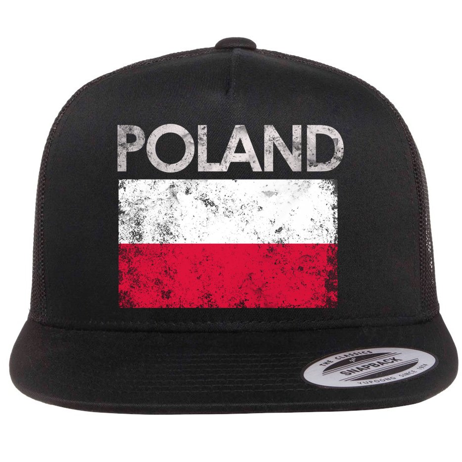 Vintage Poland Polish Flag Pride Gift Flat Bill Trucker Hat