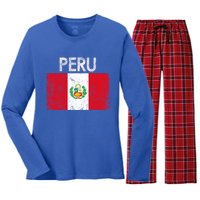 Vintage Peru Peruvian Flag Pride Gift Cool Gift Women's Long Sleeve Flannel Pajama Set 