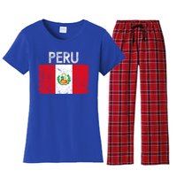 Vintage Peru Peruvian Flag Pride Gift Cool Gift Women's Flannel Pajama Set