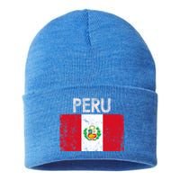 Vintage Peru Peruvian Flag Pride Gift Cool Gift Sustainable Knit Beanie