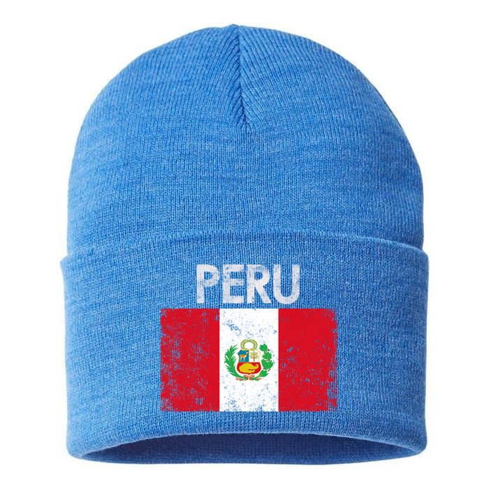 Vintage Peru Peruvian Flag Pride Gift Cool Gift Sustainable Knit Beanie