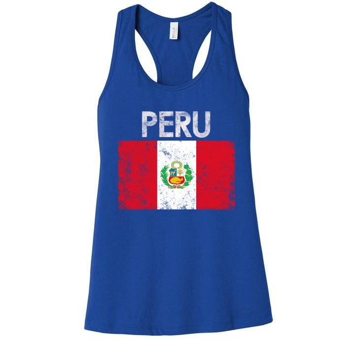 Vintage Peru Peruvian Flag Pride Gift Cool Gift Women's Racerback Tank