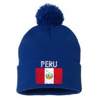 Vintage Peru Peruvian Flag Pride Gift Cool Gift Pom Pom 12in Knit Beanie