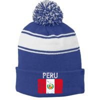 Vintage Peru Peruvian Flag Pride Gift Cool Gift Stripe Pom Pom Beanie