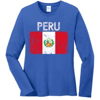 Vintage Peru Peruvian Flag Pride Gift Cool Gift Ladies Long Sleeve Shirt