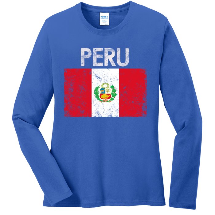 Vintage Peru Peruvian Flag Pride Gift Cool Gift Ladies Long Sleeve Shirt