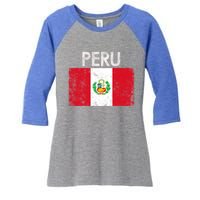 Vintage Peru Peruvian Flag Pride Gift Cool Gift Women's Tri-Blend 3/4-Sleeve Raglan Shirt