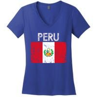 Vintage Peru Peruvian Flag Pride Gift Cool Gift Women's V-Neck T-Shirt