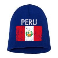 Vintage Peru Peruvian Flag Pride Gift Cool Gift Short Acrylic Beanie