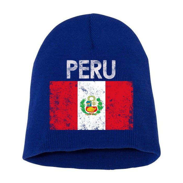 Vintage Peru Peruvian Flag Pride Gift Cool Gift Short Acrylic Beanie