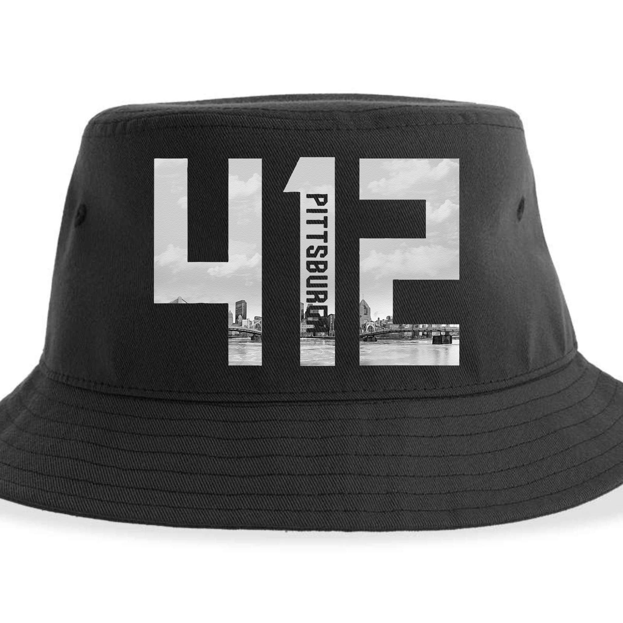 Vintage Pittsburgh Pennsylvania 412 Area Code Skyline Sustainable Bucket Hat