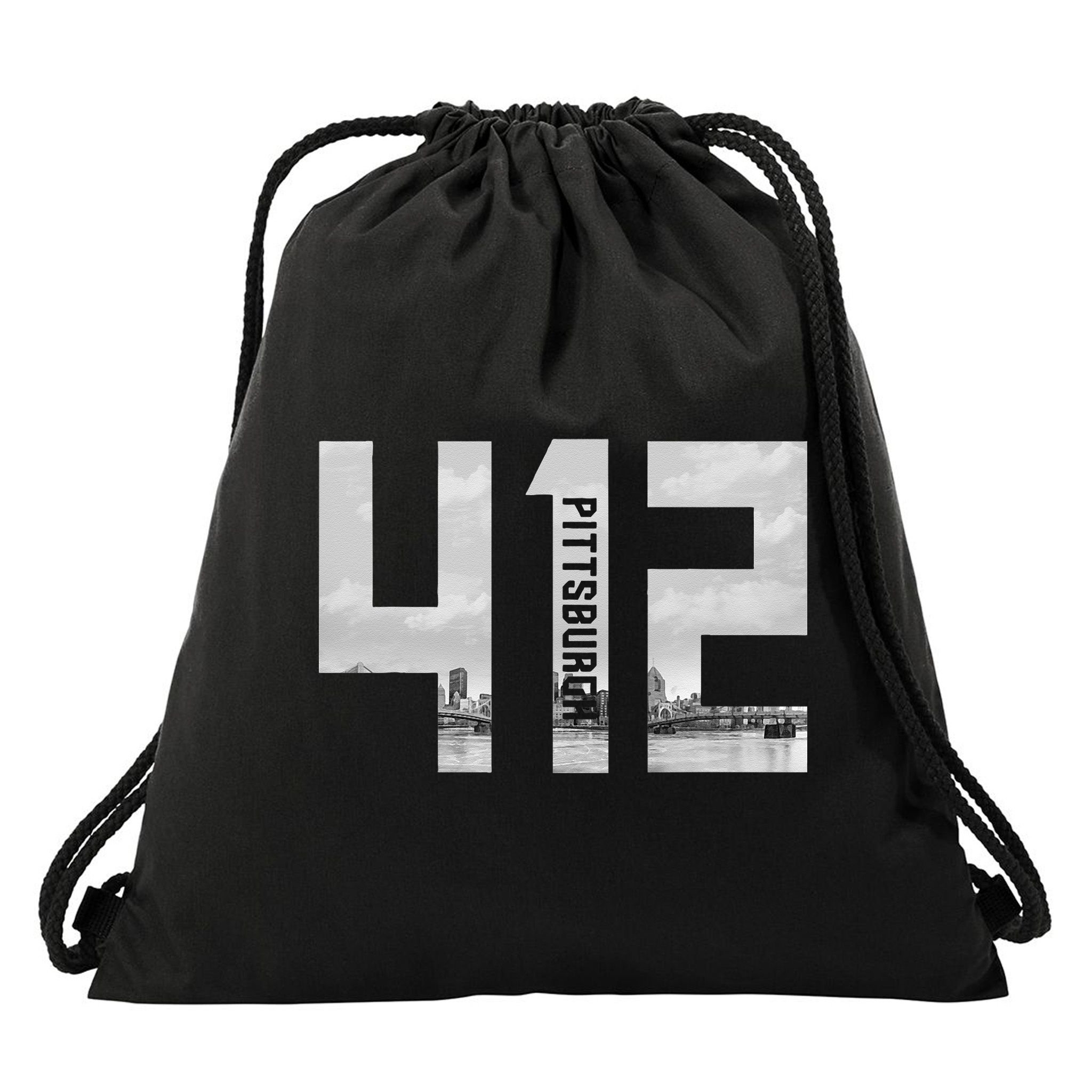 Vintage Pittsburgh Pennsylvania 412 Area Code Skyline Drawstring Bag