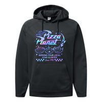 Vintage Pizza Planet Serving Your Local Star Cluster Alien Performance Fleece Hoodie