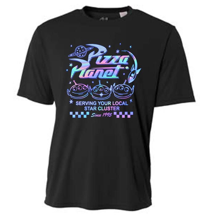 Vintage Pizza Planet Serving Your Local Star Cluster Alien Cooling Performance Crew T-Shirt