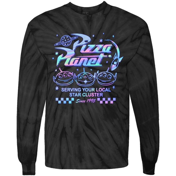 Vintage Pizza Planet Serving Your Local Star Cluster Alien Tie-Dye Long Sleeve Shirt