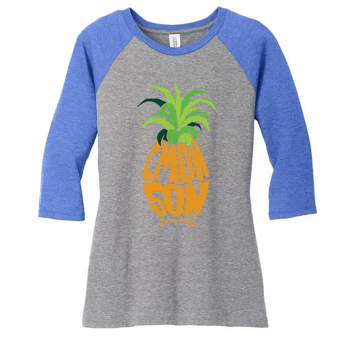 Vintage PSYCH Pineapple of Gus C'mon Son! Crazy Lover Gift Women's Tri-Blend 3/4-Sleeve Raglan Shirt