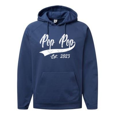 Vintage Pop Pop Est 2023 Fathers Day Dad Grandpa Gift Performance Fleece Hoodie