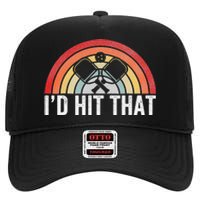 Vintage Pickleball Player Funny I'd Hit That Retro Gift High Crown Mesh Back Trucker Hat