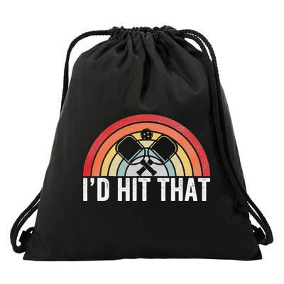 Vintage Pickleball Player Funny I'd Hit That Retro Gift Drawstring Bag