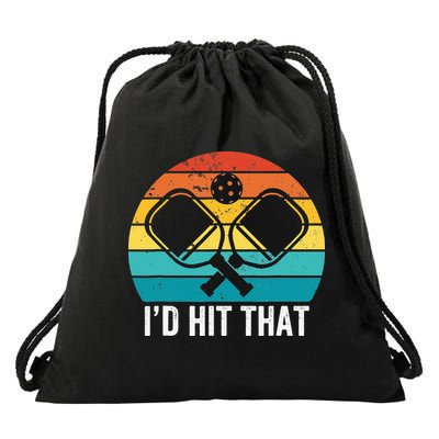 Vintage Pickleball Player Funny I'd Hit That Retro Gift Drawstring Bag