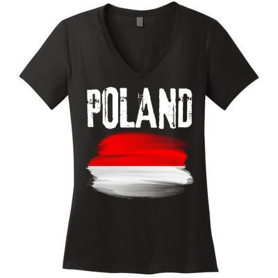 Vintage Poland Polska Polish Flag Souvenir Gift Women's V-Neck T-Shirt