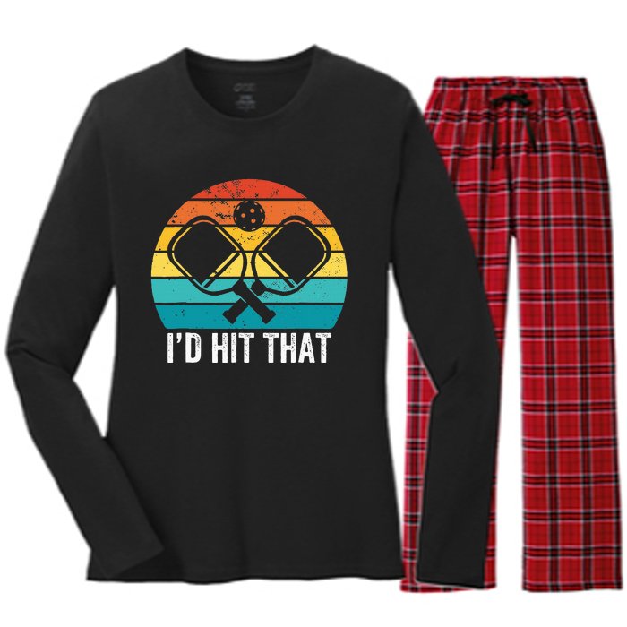 Vintage Pickleball Player Funny I'd Hit That Retro Gift Women's Long Sleeve Flannel Pajama Set 