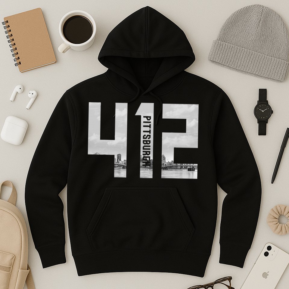 Vintage Pittsburgh Pennsylvania 412 Area Code Skyline Hoodie