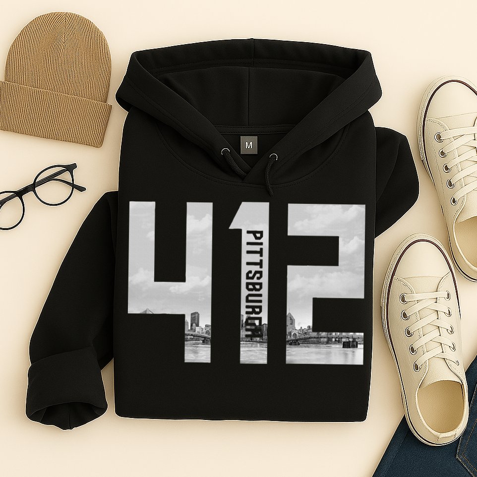 Vintage Pittsburgh Pennsylvania 412 Area Code Skyline Hoodie