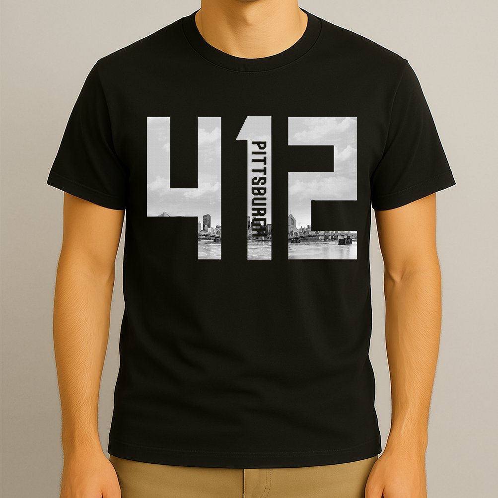 Vintage Pittsburgh Pennsylvania 412 Area Code Skyline T-Shirt