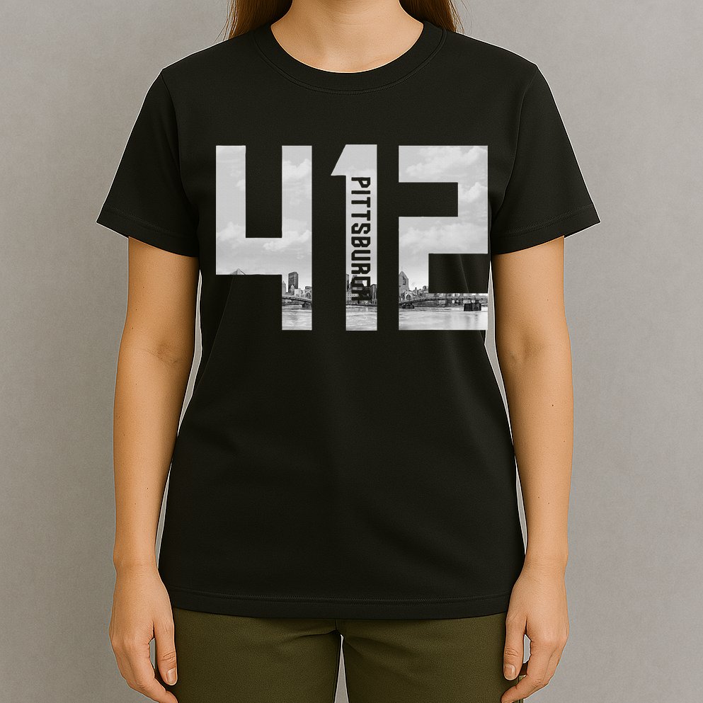 Vintage Pittsburgh Pennsylvania 412 Area Code Skyline T-Shirt