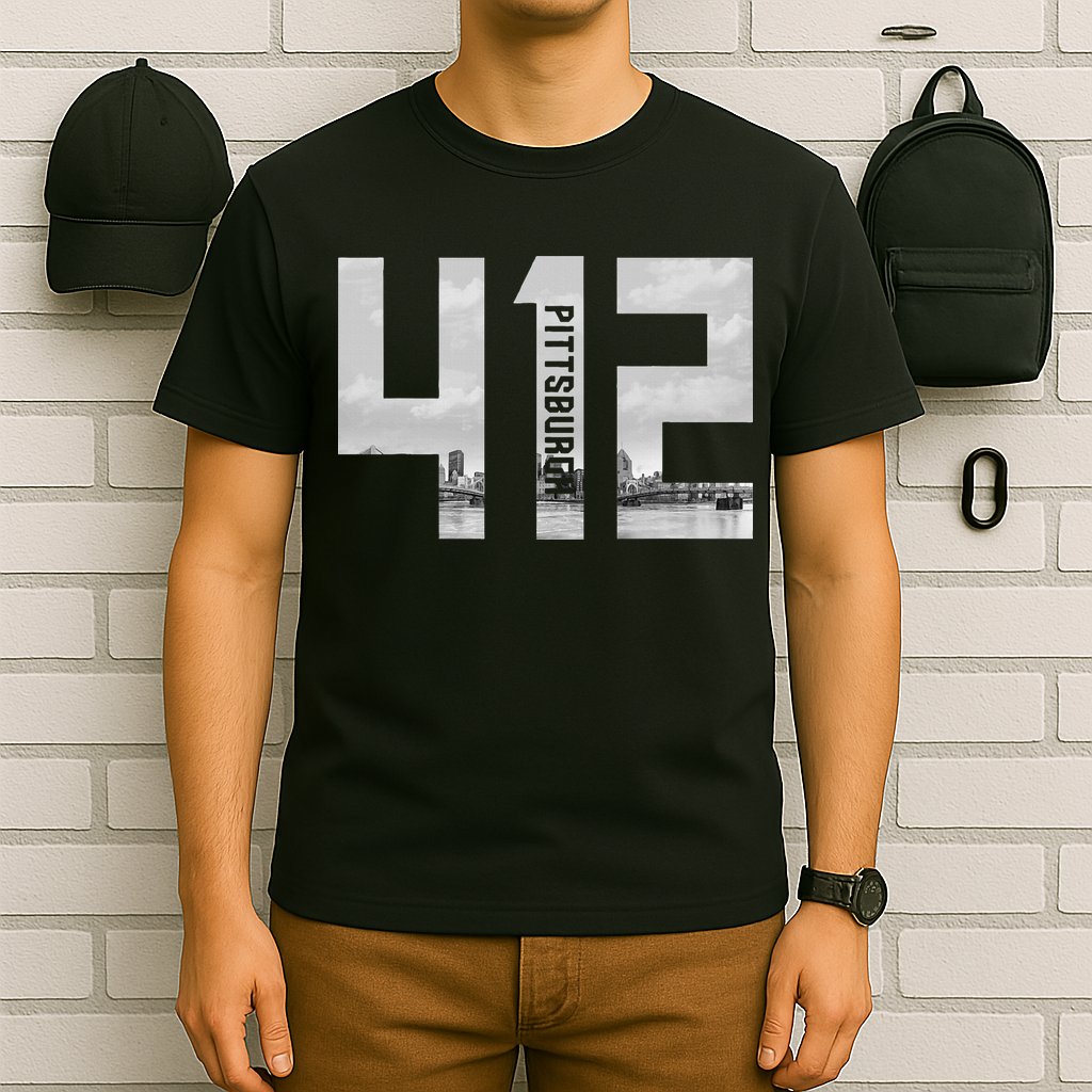 Vintage Pittsburgh Pennsylvania 412 Area Code Skyline T-Shirt