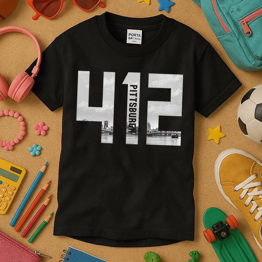 Vintage Pittsburgh Pennsylvania 412 Area Code Skyline Kids T-Shirt