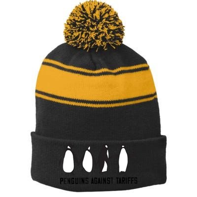 Vintage Penguins Protest Against Funny Penguins Tariffs  Stripe Pom Pom Beanie