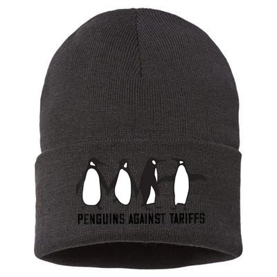 Vintage Penguins Protest Against Funny Penguins Tariffs  Sustainable Knit Beanie