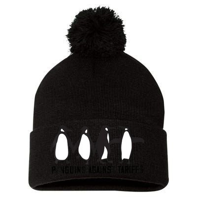 Vintage Penguins Protest Against Funny Penguins Tariffs  Pom Pom 12in Knit Beanie