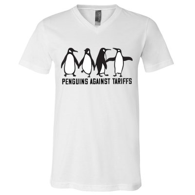 Vintage Penguins Protest Against Funny Penguins Tariffs  V-Neck T-Shirt